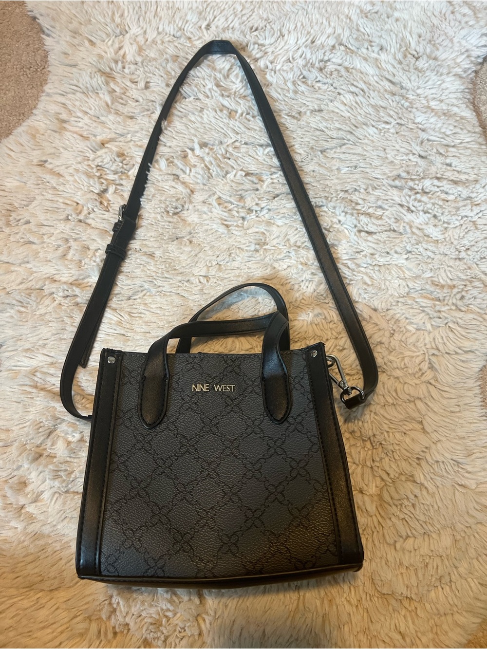 Nine West Black Patterned Mini Crossbody Tote